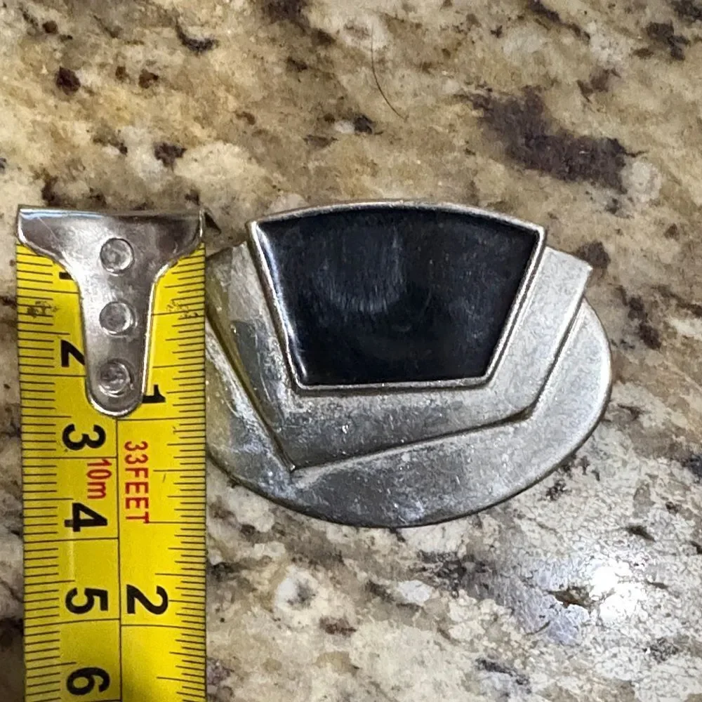 Silver and Black Geometric Brooch